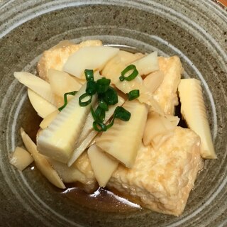 揚げ豆腐とたけのこのめんつゆ煮